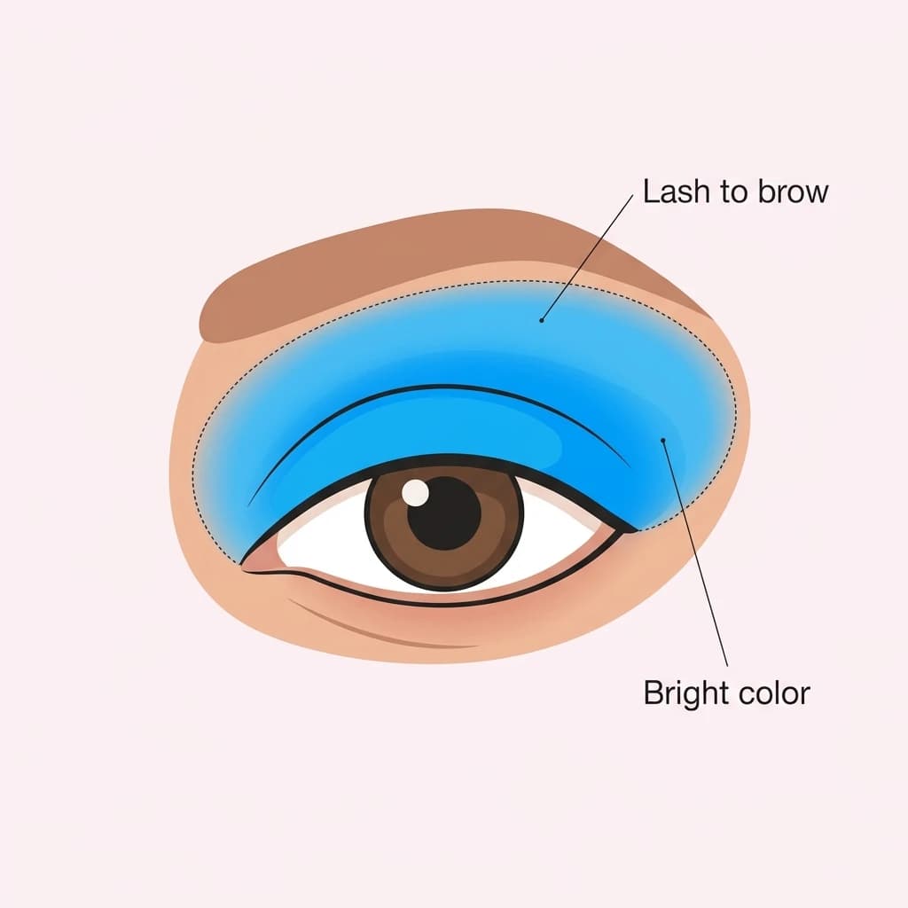 80s eye diagram: a bright blue eyeshadow applied boldly from the lash line all the way up to the brow bone.