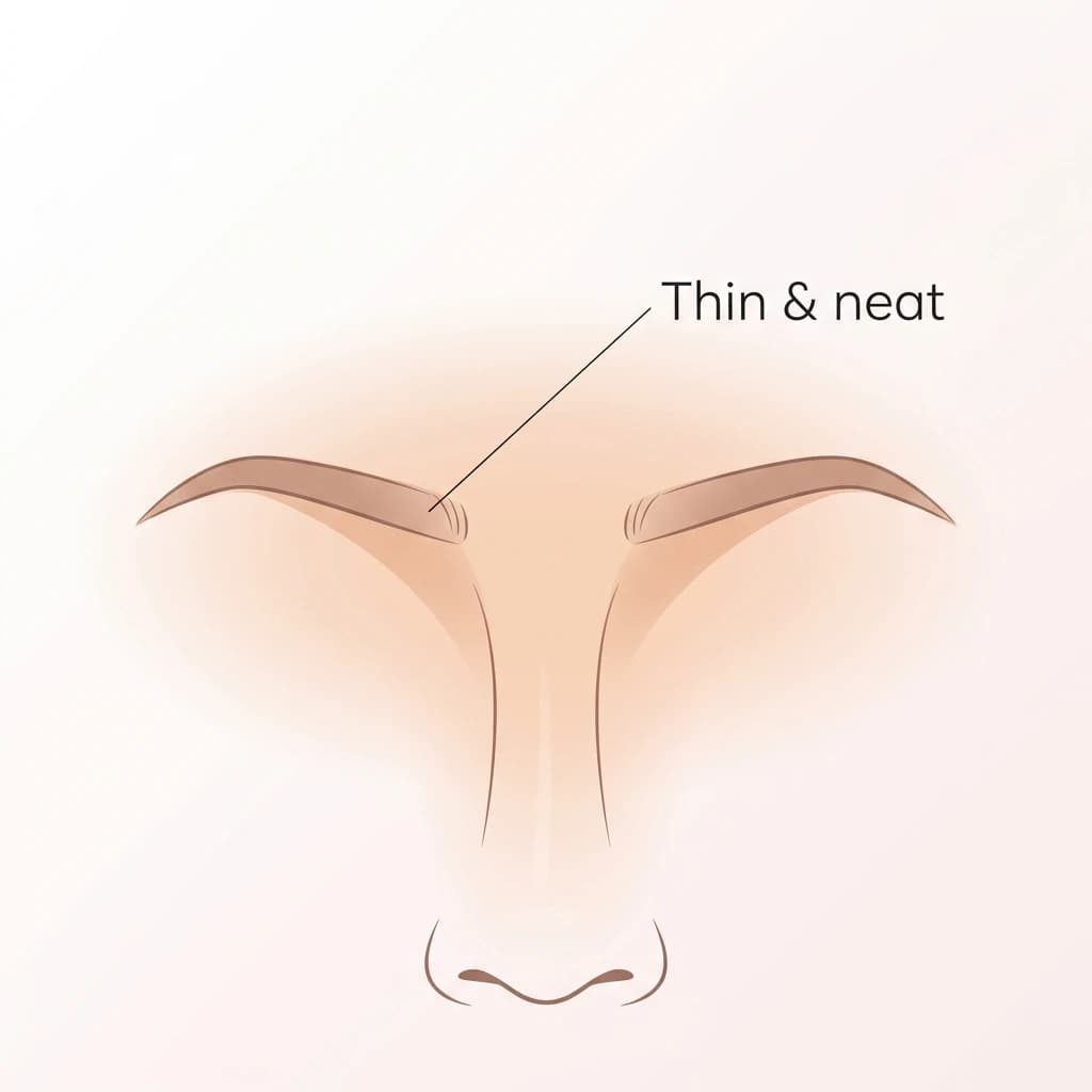 Thin brow diagram: a slim, neatly groomed brow with a soft arch.