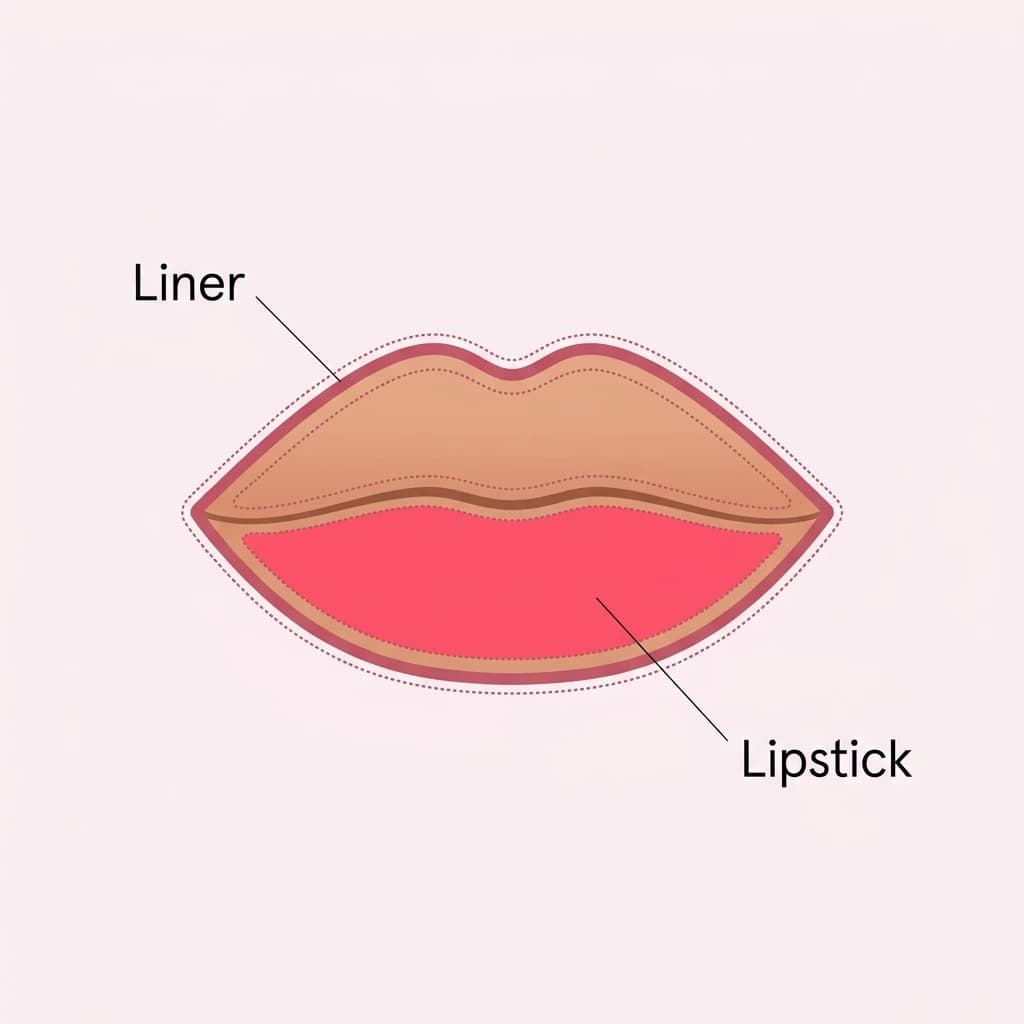Bold lip diagram: a crisp lip liner tracing the full lip edge with an even, saturated color fill.