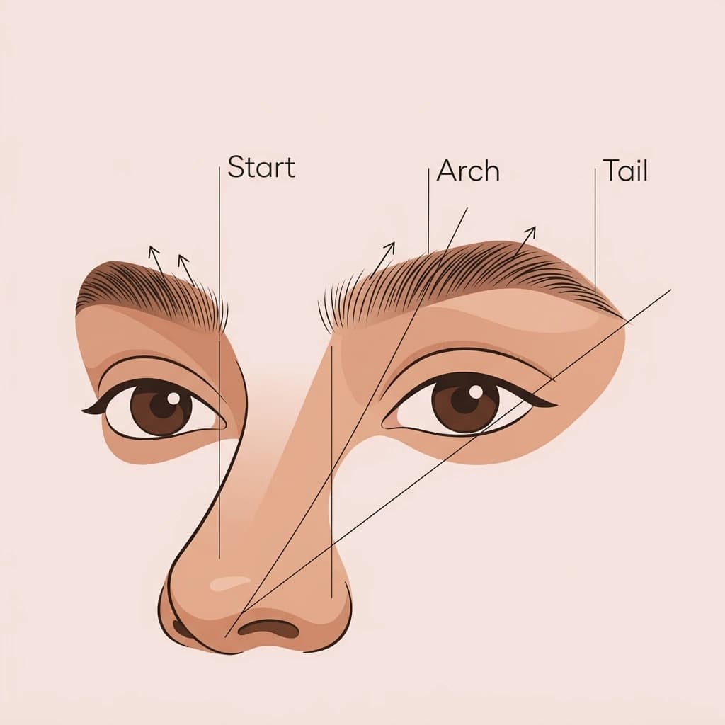Brow diagram: full brows brushed up and neatly shaped.